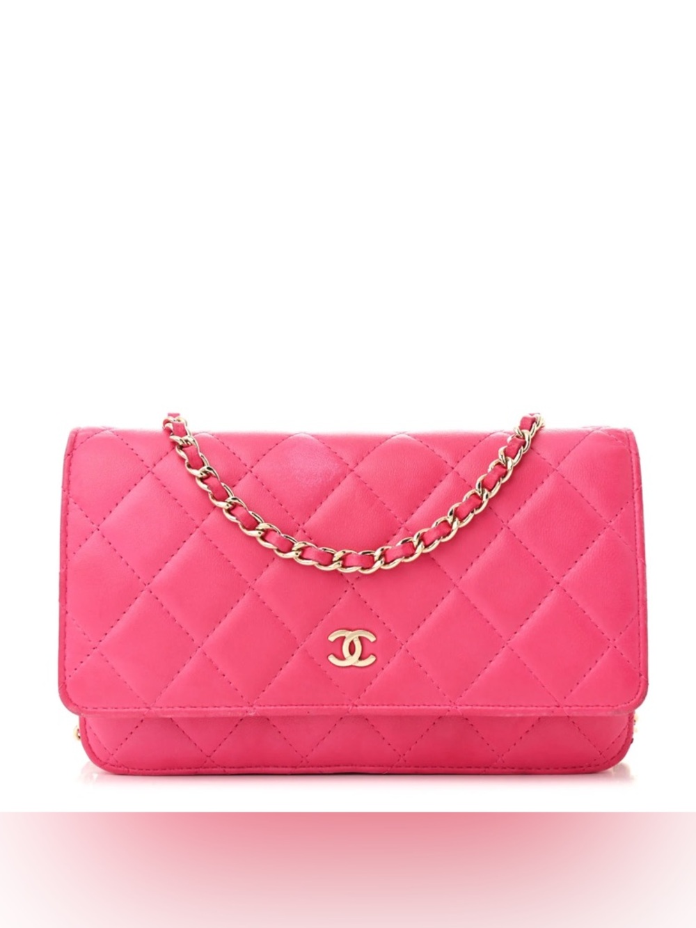 CHANEL Quilted Wallet On Chain WOC Pink with gold hardware